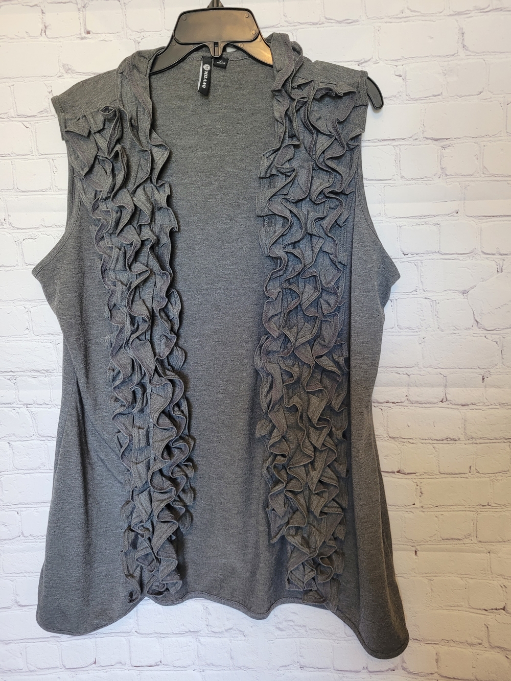 Dark Gray Size XL Open Front Ruffled Sleeveless Vest Cardigan Whimsy